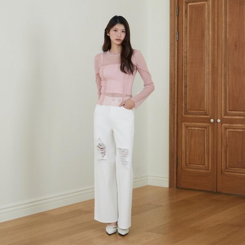 EGOIST Ruffle Mesh Long Sleeve T shirT  es2oTl03 