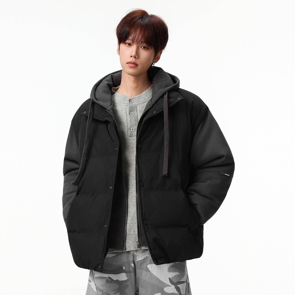 

2025 Unisex Thickened Cotton Hooded Jacket - Winter Two-Piece Look Flight and Workwear Outerwear XL чорний колір сірий
