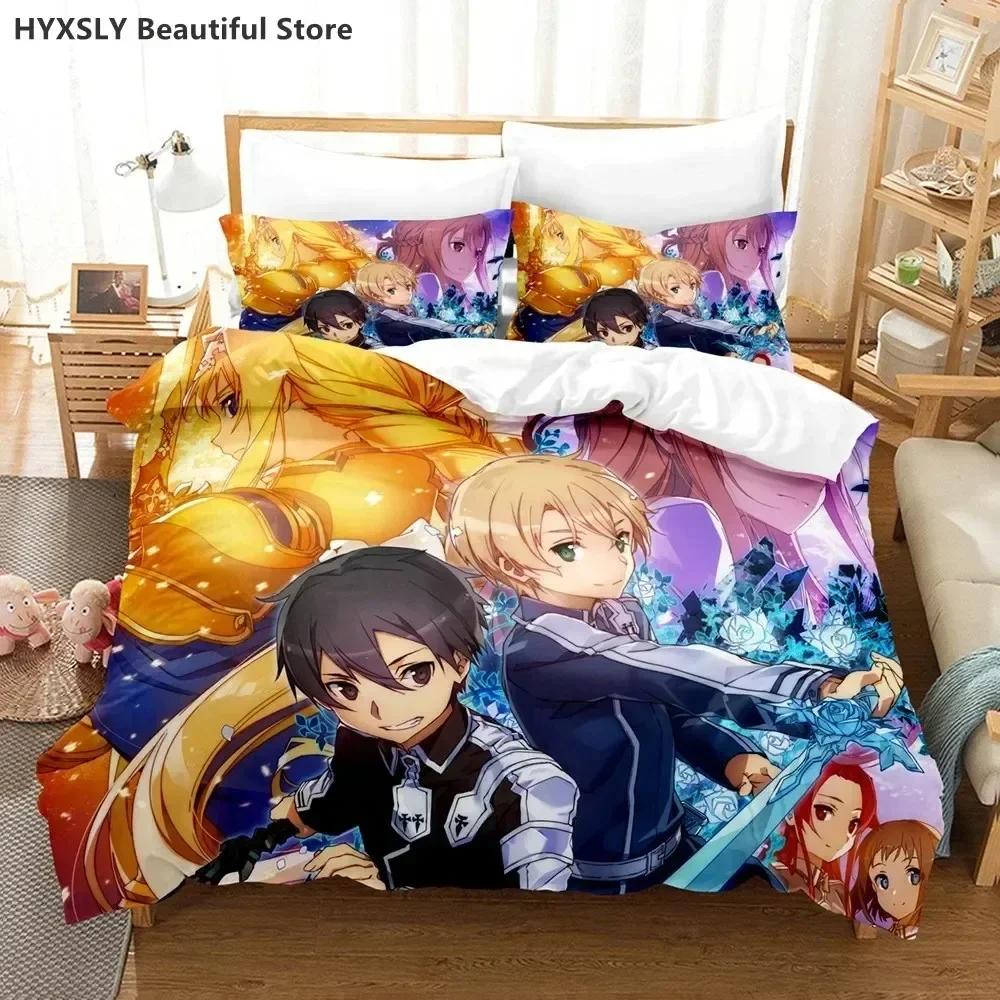 Fashion Sword Art Online Bedding Set 3D  Polyester Quilt Cover Pillowcases Queen King For Kids Gift  Duvet Cover Sets