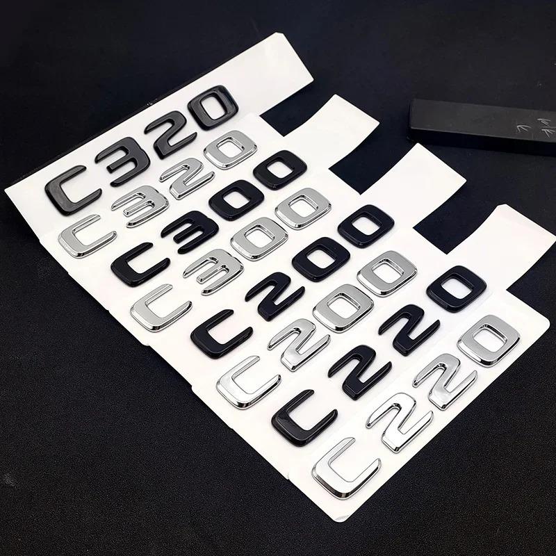 FCUI6 ABS Black Chrome Letters 3D Car Trunk Letters Badge For Mercedes Benz C 200 220 300 C200 C220 C300 C320 Logo Sticker Accessories