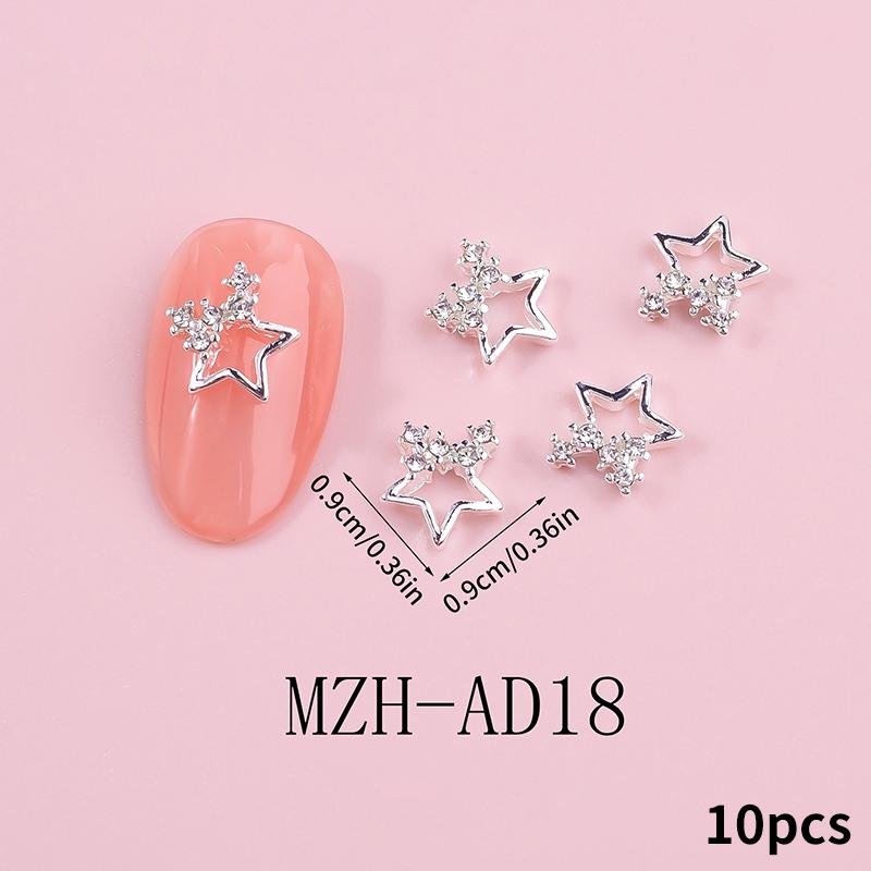 10 stuks 3D Metalen Holle Pentagram Sterren Kristal Nagel Charms Vijfhoekige Ster Strass Steentjes Nagels Kunst Decoraties Sieraden Manicure