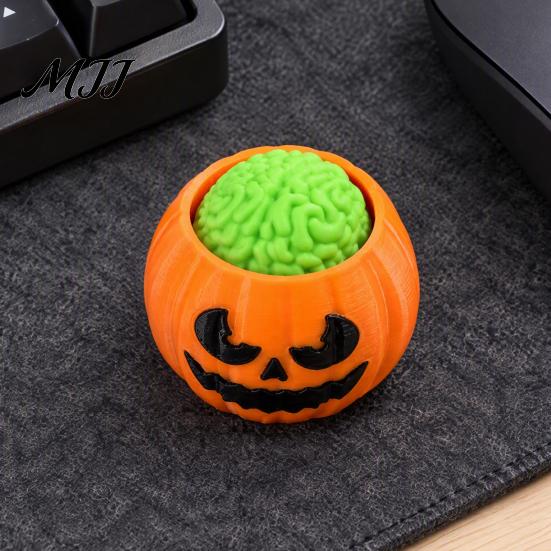 Creative Holiday Gift Halloween Pumpkin Stress Relief Toy, 3D Printed Sensory Fidget Realistic Interesting Brain Shape Toy Soft Rebound Squeeze