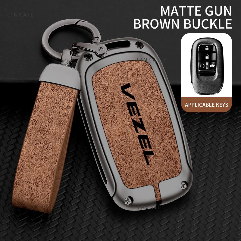 Zinc Alloy Car Key Case Full Cover Protector Shell for Honda Vezel Hybrid Custom Logo Key Bag Keychain Interior Accessories