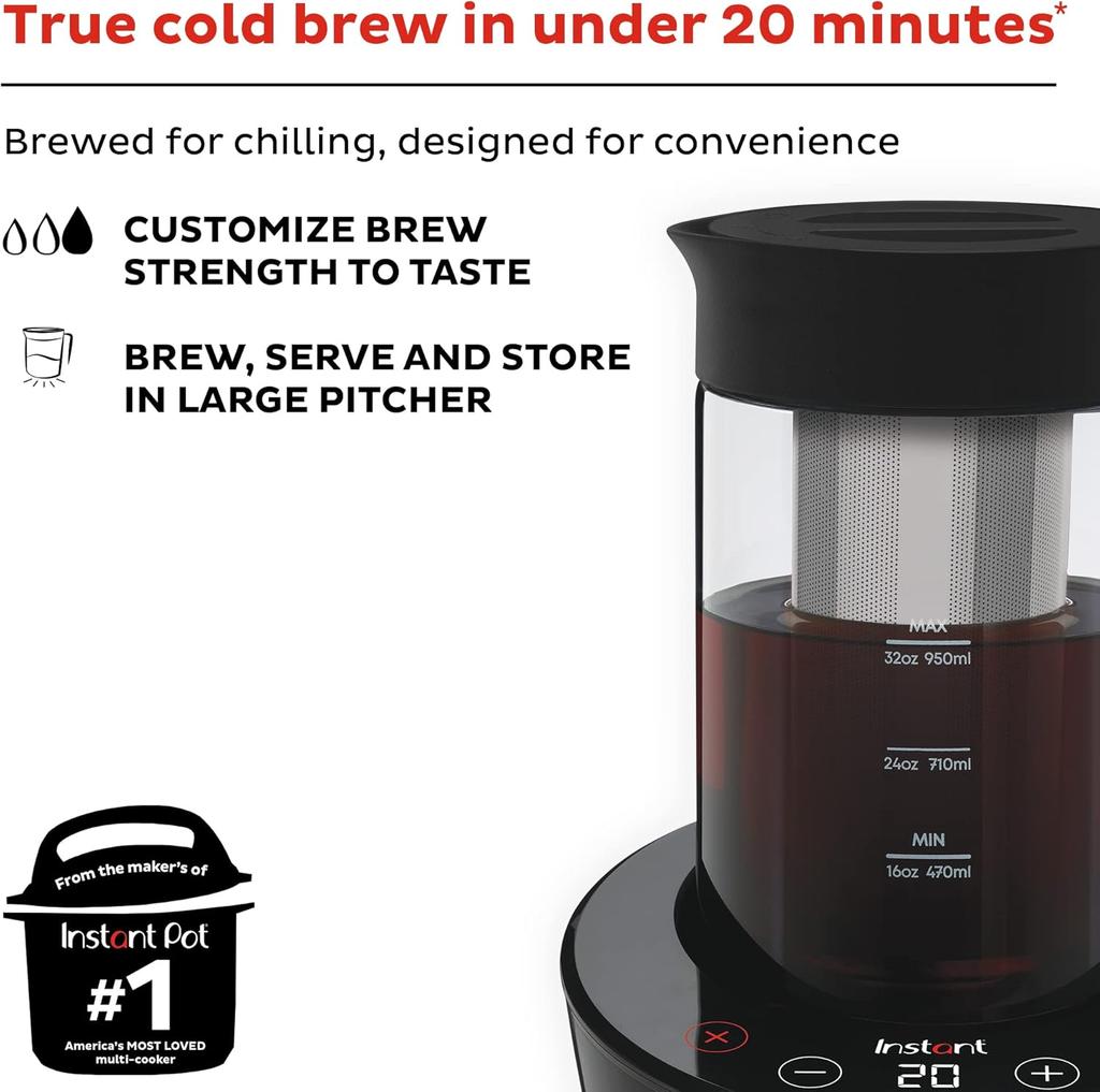 Electric Cold Brew Coffee Maker, Customize Strength, 32 oz, Dishwasher Safe, Fast Brewing