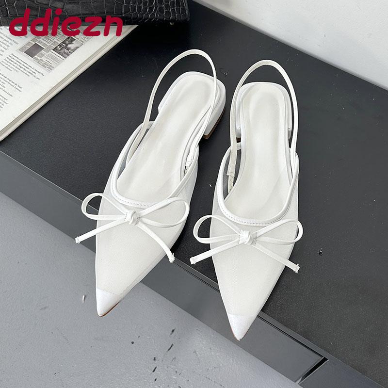 Fashion Female Butterfly-Knot Footwear Mesh Women Flats Sandals Shoes Pointed Toe Fashion Shallow Ladies Flats Sandals Shoes Big Size 43
