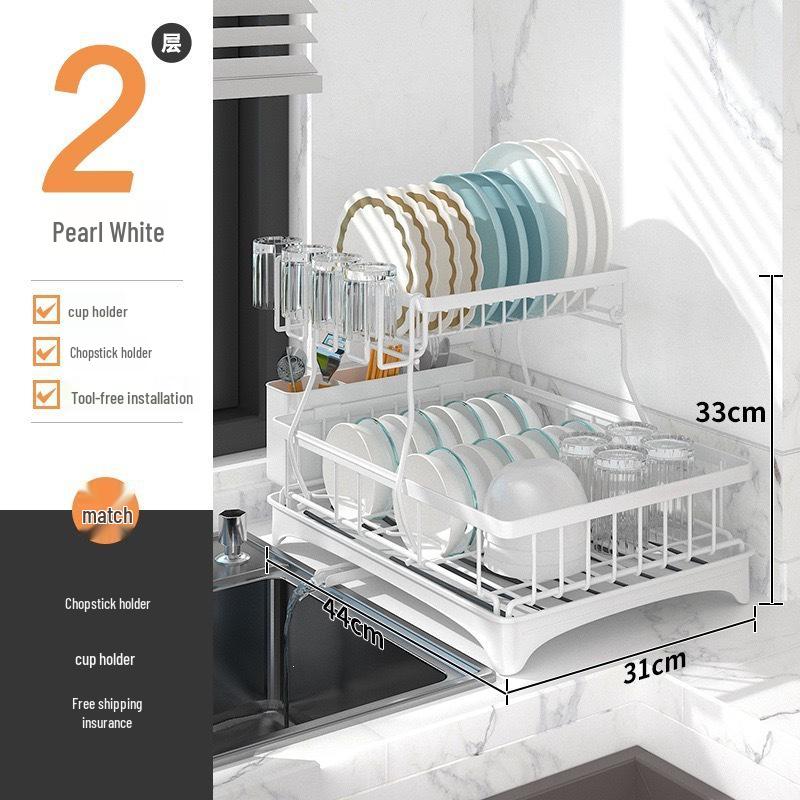 Double-Layer Kitchen Storage Rack: Countertop Bowl, Plate, Cup, and Utensil Holder with Draining Function