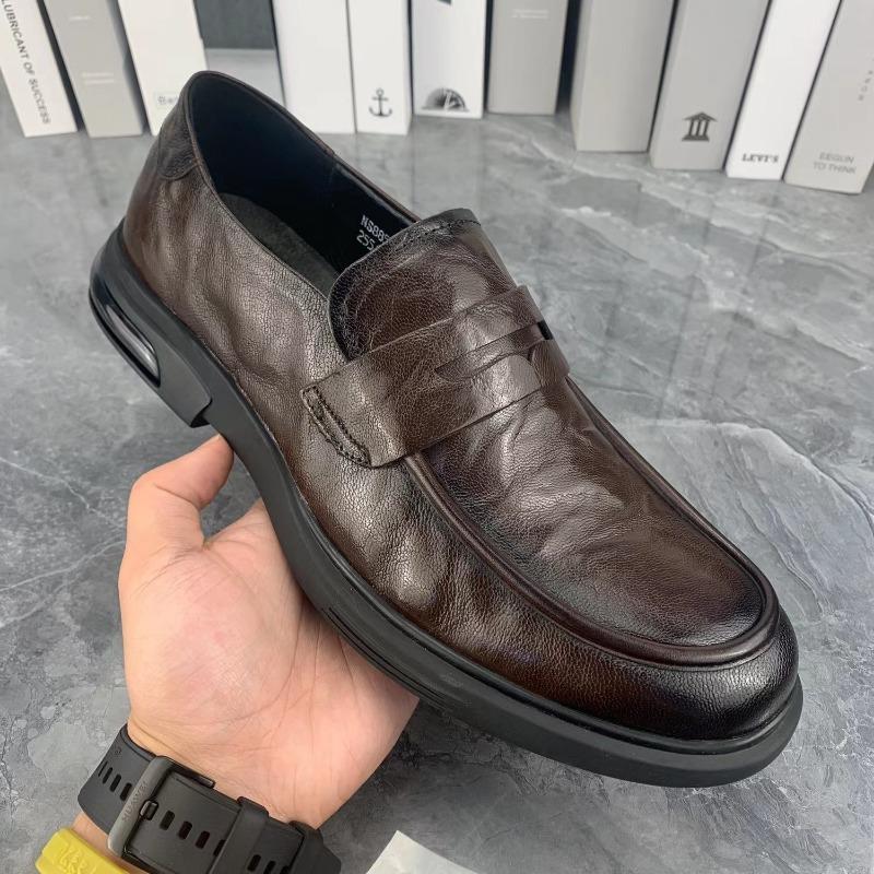 High-end Men's Shoes Spring New Cowhide Thick-soled Formal Business Shoes Non-slip One-pedal Casual Leather Shoes Men