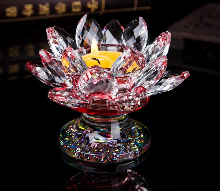 Double-layer High-legged Crystal Glass Handicraft Display Lotus Butter Lamp Base Stand Display Buddha Offering Candlestick