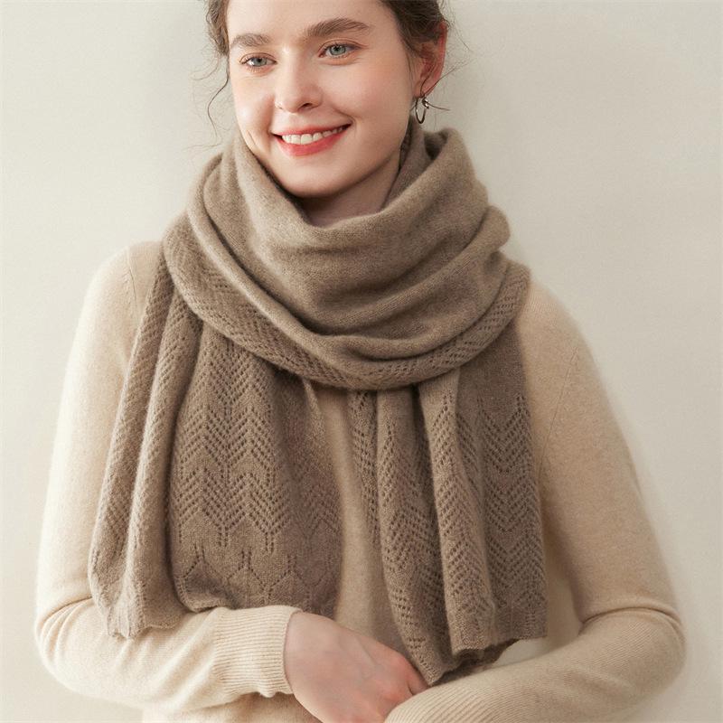 Women's 100% Pure Cashmere Hollow Knitted Scarf - Warm & Fashionable for Autumn/Winter