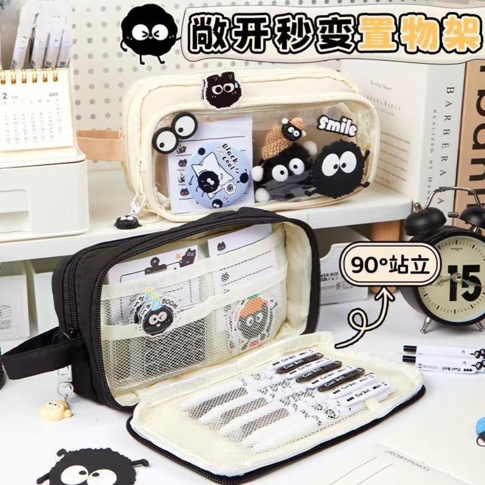 Briquette 10Layers Large Capacity Pencil Case Black Coal Ball Classified Storage Stationery Organizer Bag Student Stationery Box