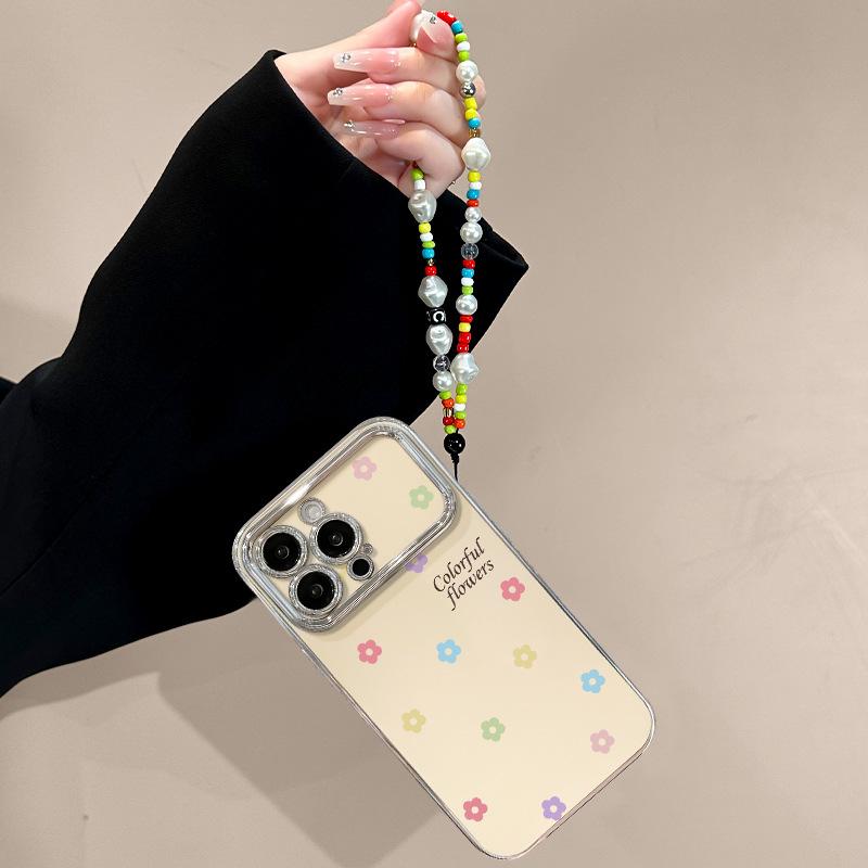 Color flower chain is suitable for Apple 16e mobile phone case 14promax small fresh 15 Korean sweet 14 silicone