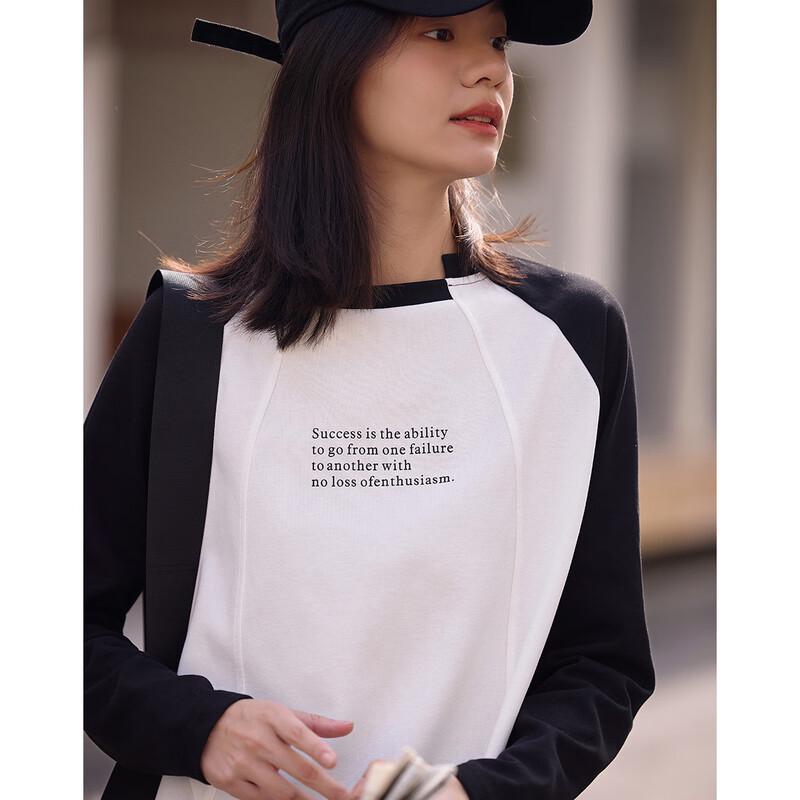Demana Women s Color Block Letter Print Long Sleeve T-Shirt M