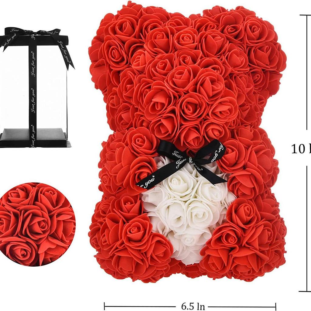 Konservierte Rosenblume Teddybär - 25cm Geburtstagsgeschenk