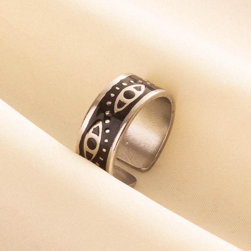 Punk Vintage Black Enamel Ring Stainless Steel Open Rings For Women Men Jewelry Fire Evil Eye Bague Acier Inoxydables Femme Gift