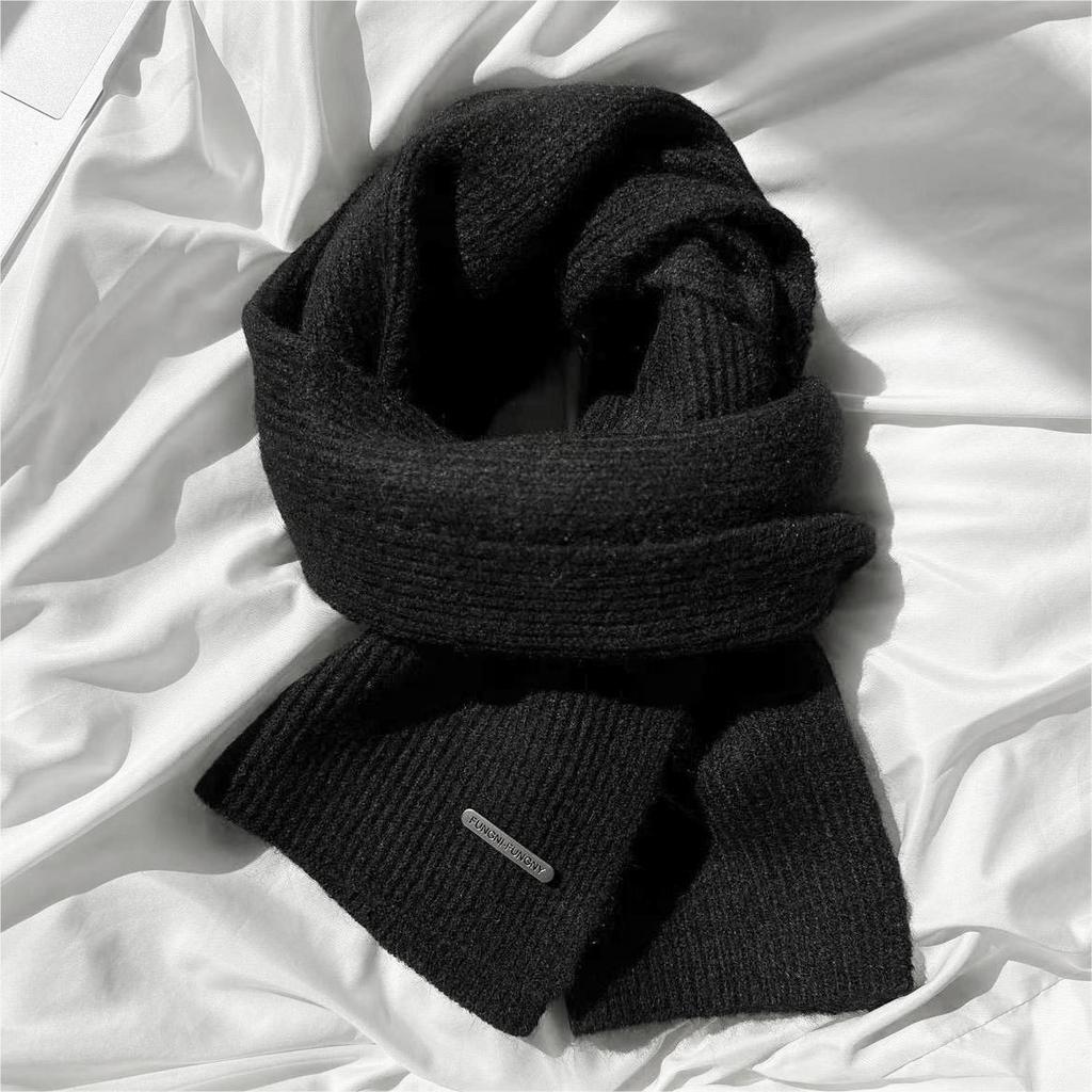 Korean Style Wool Solid Color Knitted Scarf Winter Versatile Neck Warmer High-End Gift for Women and Men