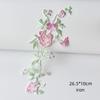 Rose Flower Flower Embroidered Cloth Patch Long Strip Pink and Green Iron-on Patch Adhesive Back 3D Embroidered Patch