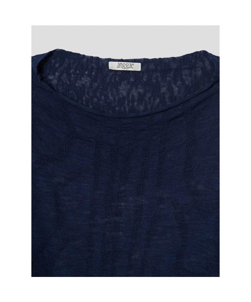 Anggae Wave Knit Half Sleeve Top Navy