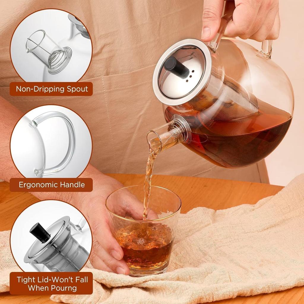 FZCSPEED Glass Teapot with Removable Infuser Stovetop Safe, Large Tea Pot for Loose Tea and Blooming Tea Tea Kettle for Home