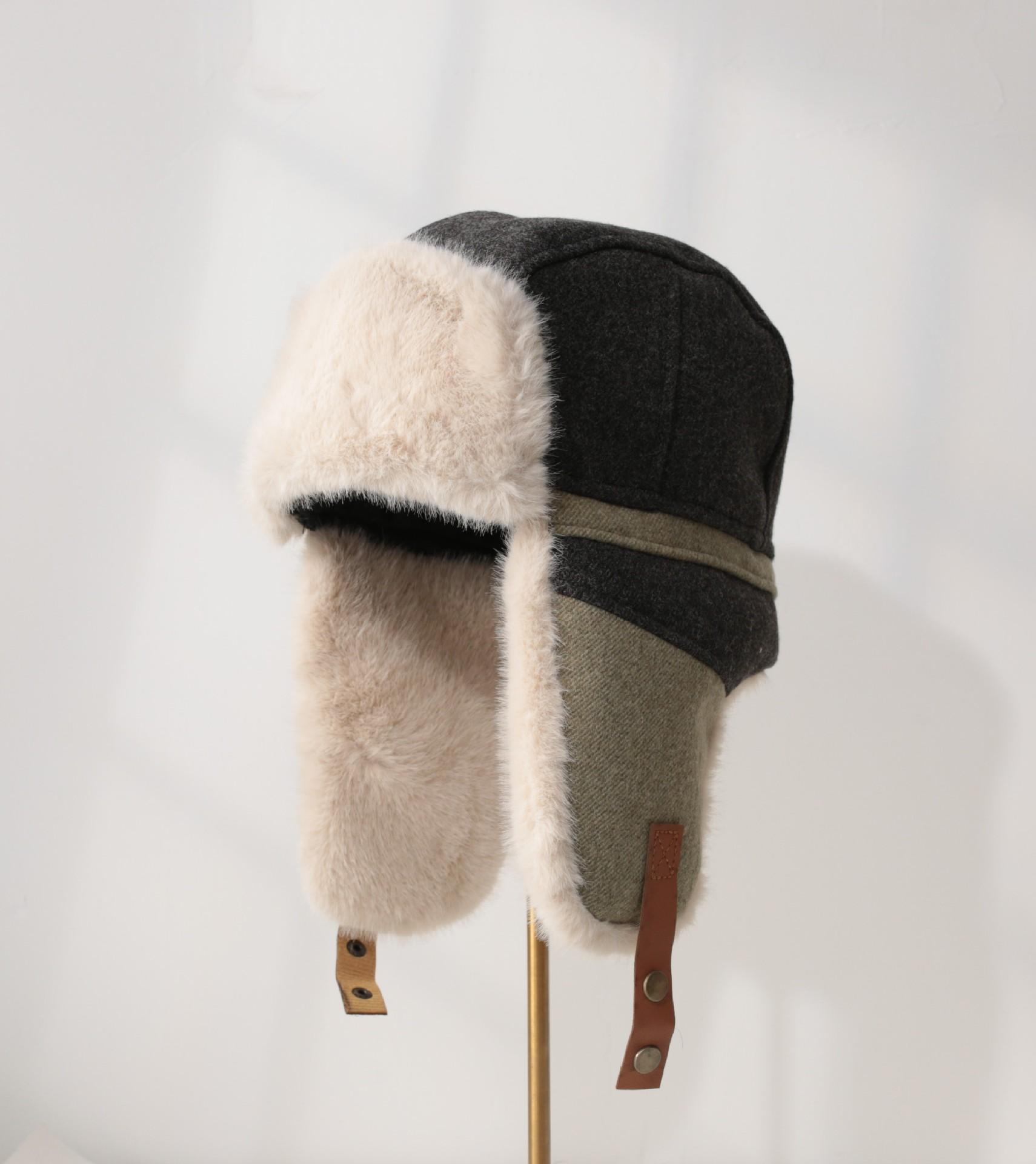 

Солодкий і милий кролик з довгими вухами, плюшевий капелюх, троянда, червона осінь і зима, тепла шапка Lei Feng, персоналізована шапка рибалки One Size чорний