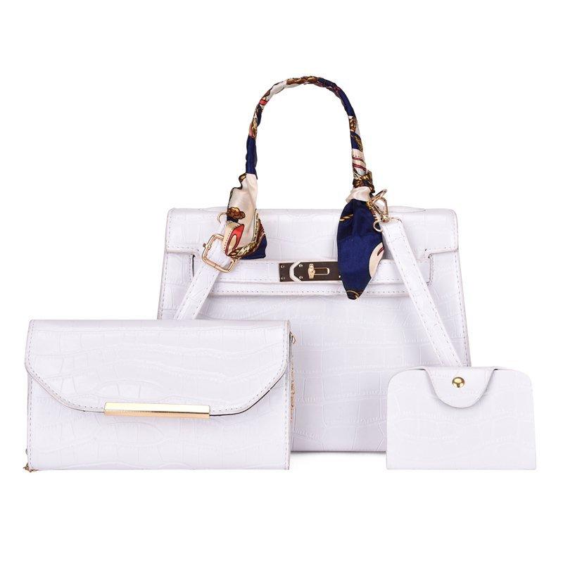 

Bag Women s New Fashion Candy Color Handheld Women s Bag Crocodile Pattern Rhombus Silk Scarf Lock Shoulder Bag Crossbody Women s Bag білий