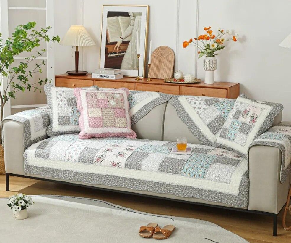Floral  Style Sofa Cover Plaid Couch Cushion Four Season Universal Cotton Non-slip Sofa Armrest Towel Furniture Protective Cover