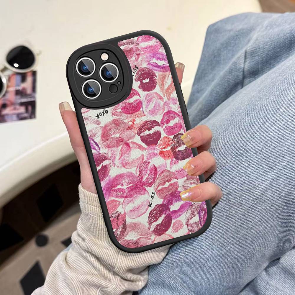 Sexy Girl Red Lips Kiss Phone Cover For IPhone 16 15 14 13 12 11 Pro Max Plus Leather Soft Case
