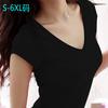 Short Sleeve Korean Version Cotton Solid Color Bottom Shirt V-Neck T-Shirt Women's Clothing