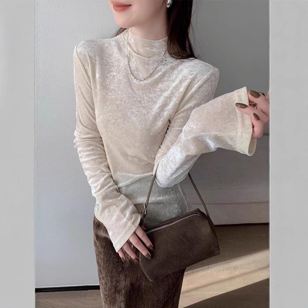 

Elegant French Style Slim Fit Long-Sleeve Turtleneck Top for Women – Early Spring Fashion M