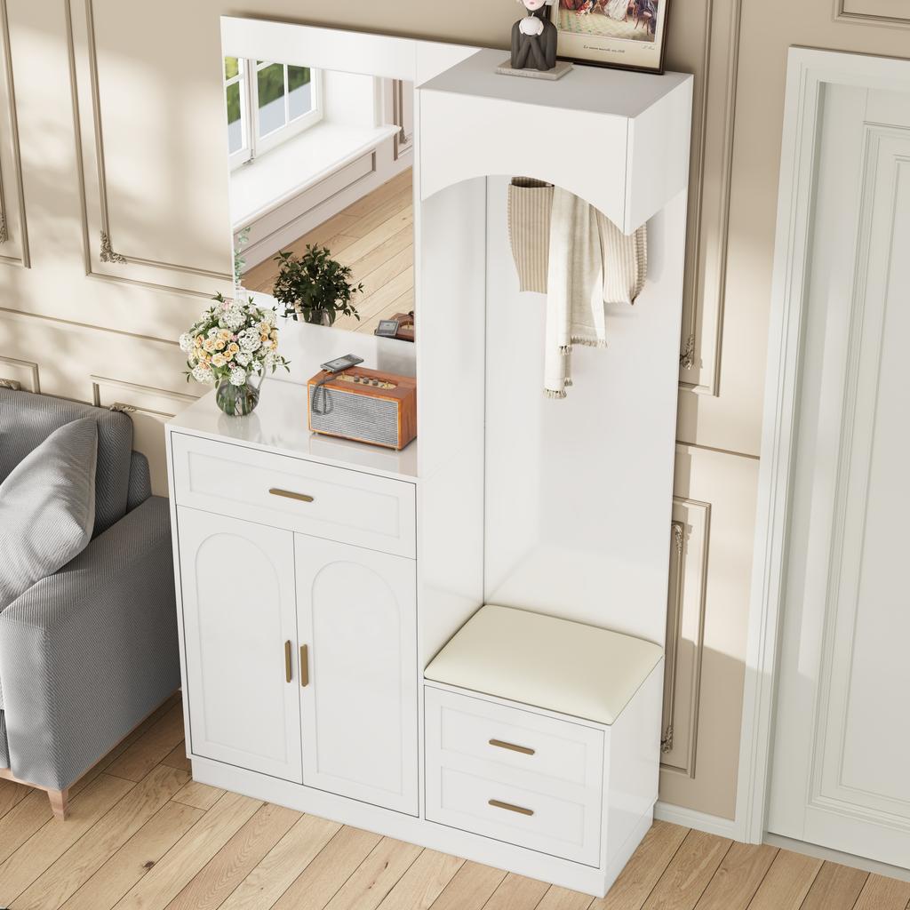 Modern, Compact Wardrobe, Wardrobe Cabinet and Shoe Cabinet Combination, Entrance Cabinet, Multifunctional Storage Shelf with Mirror