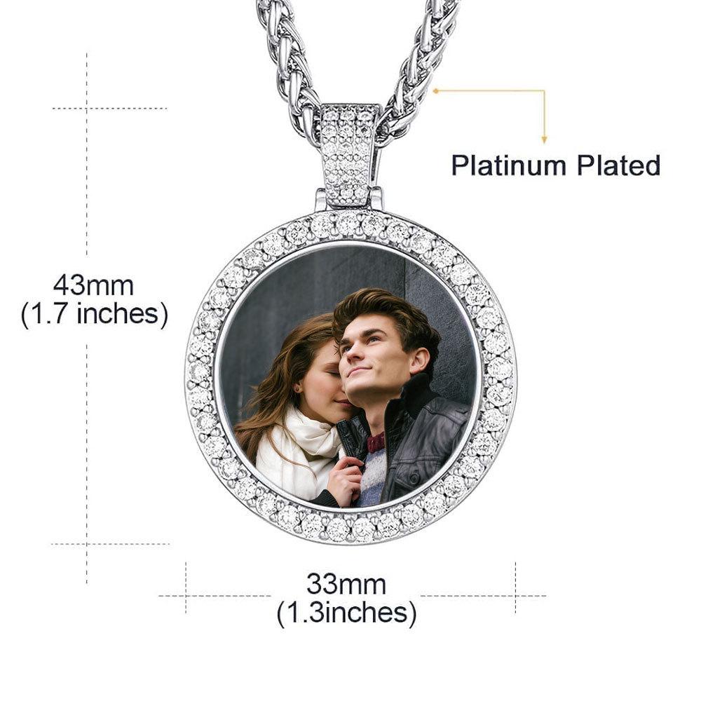 European Hip Hop Personalized Round Photo Men's Necklace
