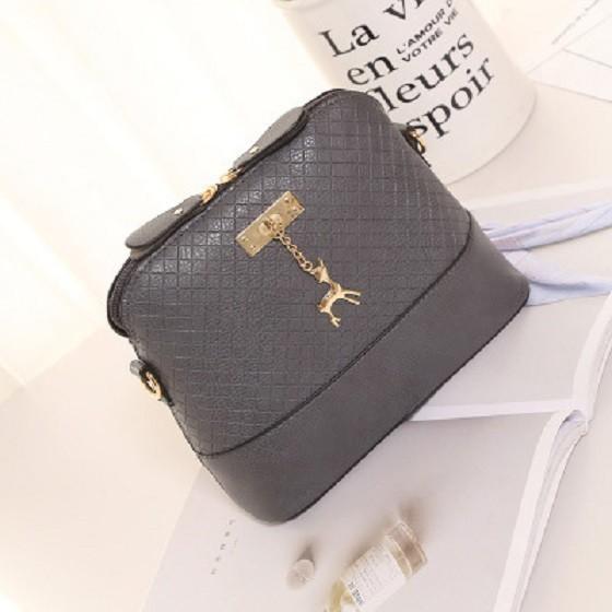 Elegant Square Grid Deer Pendant Shoulder Bag Messenger Tote Women With Premium Pu Leather