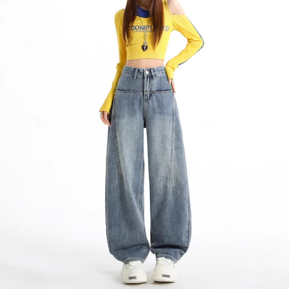 Retro Wide-Leg Jeans for Women - Spring Plus Size, Loose Fit, Floor-Length Pants