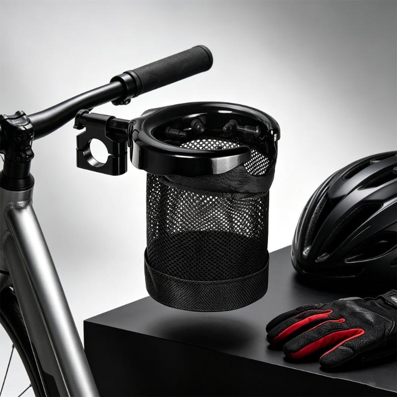 Motorbike Beverage Holder Mesh Cup Pocket with 22 Mm Handlebar Clamp, for Daily Use, Road Travel and Commute Miles