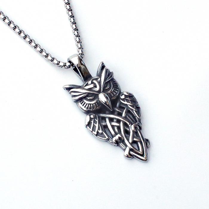Iron Man Retro Viking Owl Stainless Steel Necklace Pendant for Men and Women
