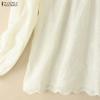 ZANZEA Women Casual Lace Crochet Patchwork Long Sleeve Blouse