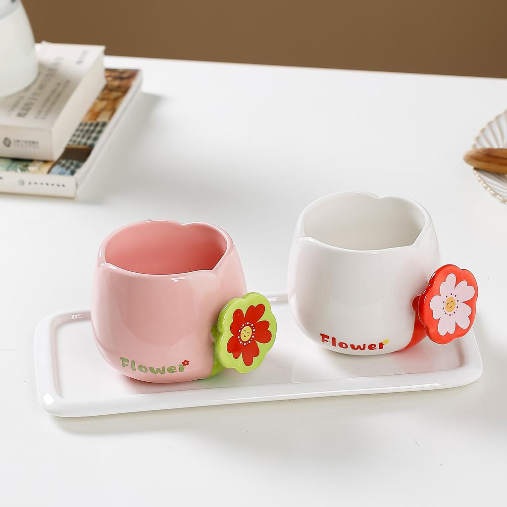 Kreative Süße Blumen Kaffeetasse Porzellan Kinderwasserbecher Cartoon Keramikbecher Geschenk Tischdekoration Zarte Tassen
