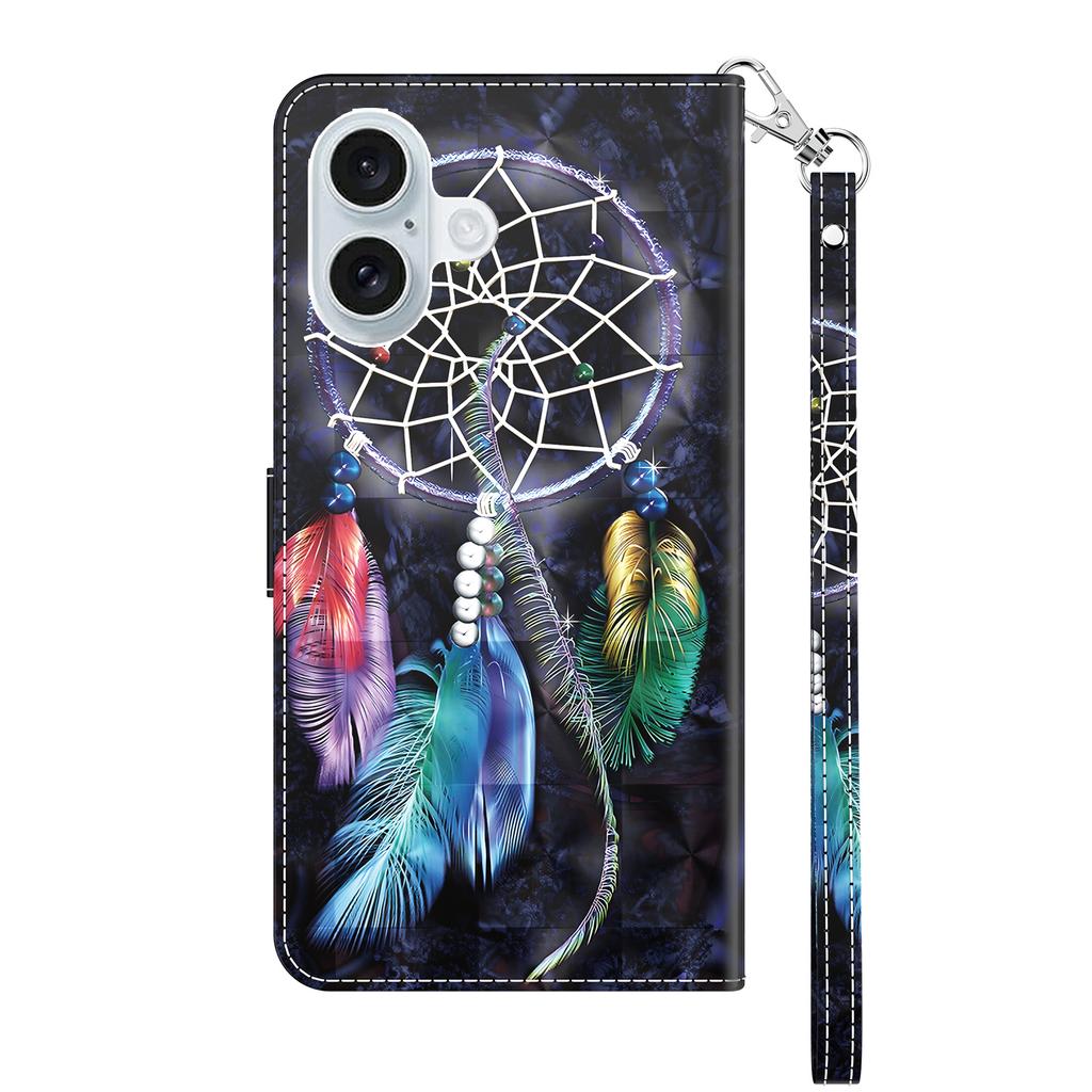 For iPhone 16 Case Stand Pattern Printing Leather Phone Cover