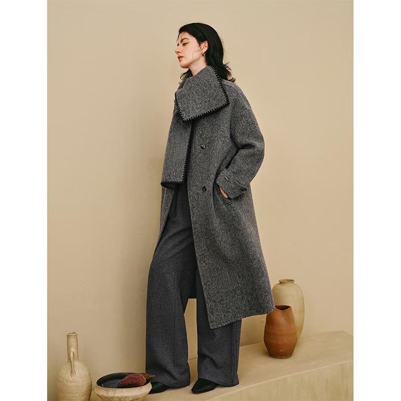 INMAN Women's Detachable Scarf Double-faced Wool Blend Coat