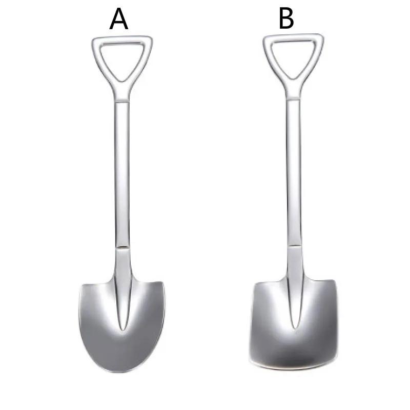 2PCS/set Stainless Steel Iron Shovel Spoon Coffee Ice Cream Spoon Engineering Shovel Retro Cute Square Head Spoon Kitchen Gadget