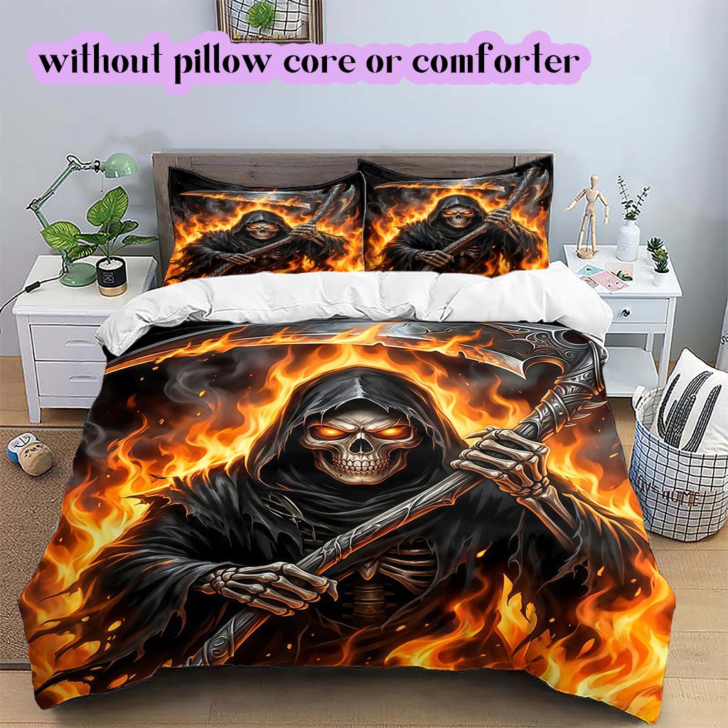 Fire and Death Pattern Bedding Quilt Set Quilt Cover Pillowcase Home Decoration Birthday Gift (1 * duvet cover + 2 * pillowcase, without core)