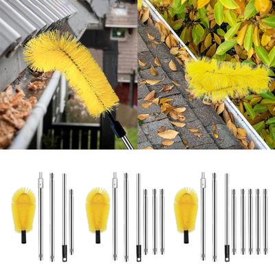 Portable Gutter Cleaning Tool Set with Double Brush Heads Sturdy Stainless Steel Materials for Efficient Outdoor Use