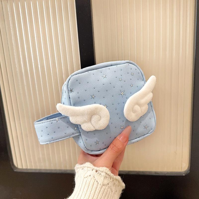 Mini Size Makeup Bag For Women Star Pattern Wings Patchwork Travel Cosmetic Organizer Multi-Purpose Space Saving Lipstick Pouch