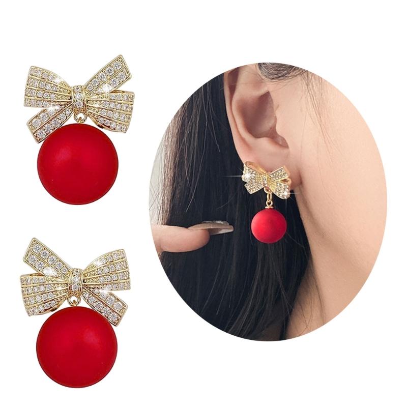 Exquisite Pearls and Diamond Dangle Earrings Charming Women' Bowknot Diamond Earrings Ornament Stylish Ear Studs Jewelry