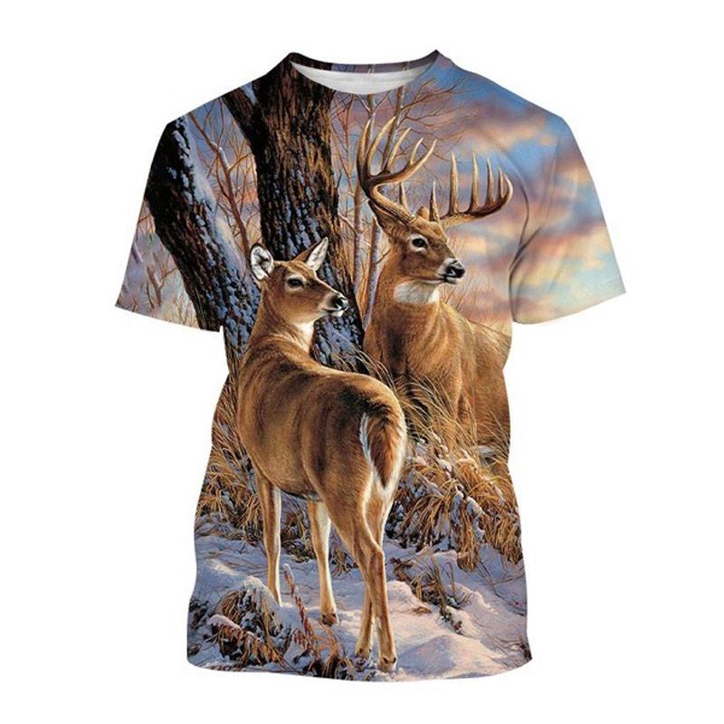 New Fashion Outdoors Jungle Animal Deer Graphic T Shirts For Men Summer Casual Personality Trend Printed O-neck Short Sleeve Top