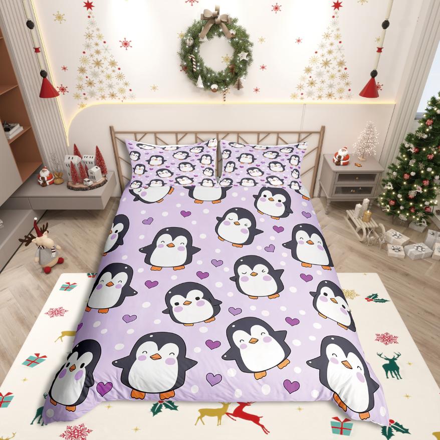 Comforter Homewish Cartoon Animal Penguin Kawaii Wildlife For Kids Bedding Setlove Heart Print Decor