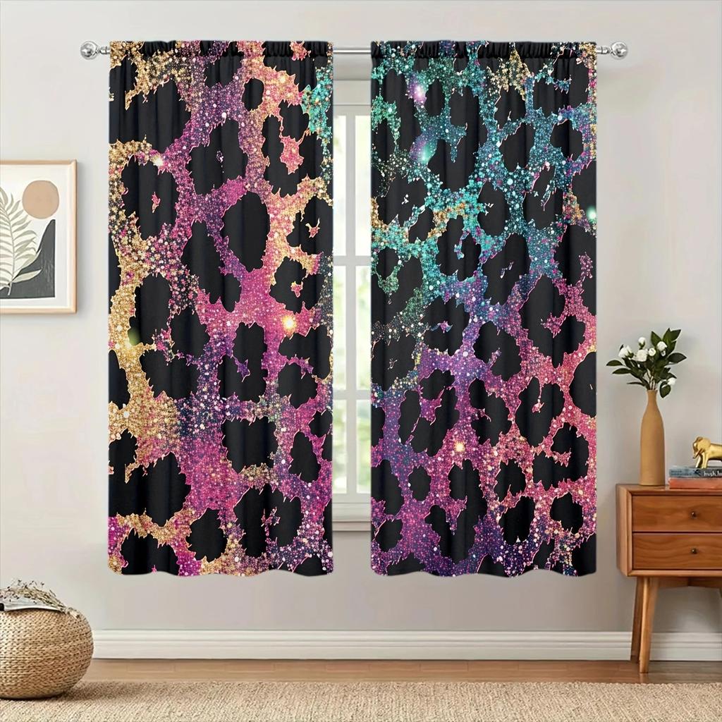 Colored Leopard Print Printed Curtain for Home Decor - Rod Pocket Window Treatment for Bedroom, Kitchen, Living Room