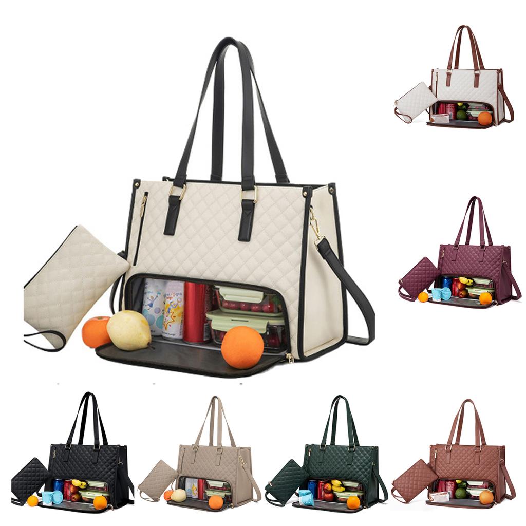 2-in-1 Draagtas Lunchtas voor Vrouwen 15,6-inch Laptop Lunchtas Grote Draagtas met Lunchvak Ruime Werktas voor Zakelijk Kantoor College