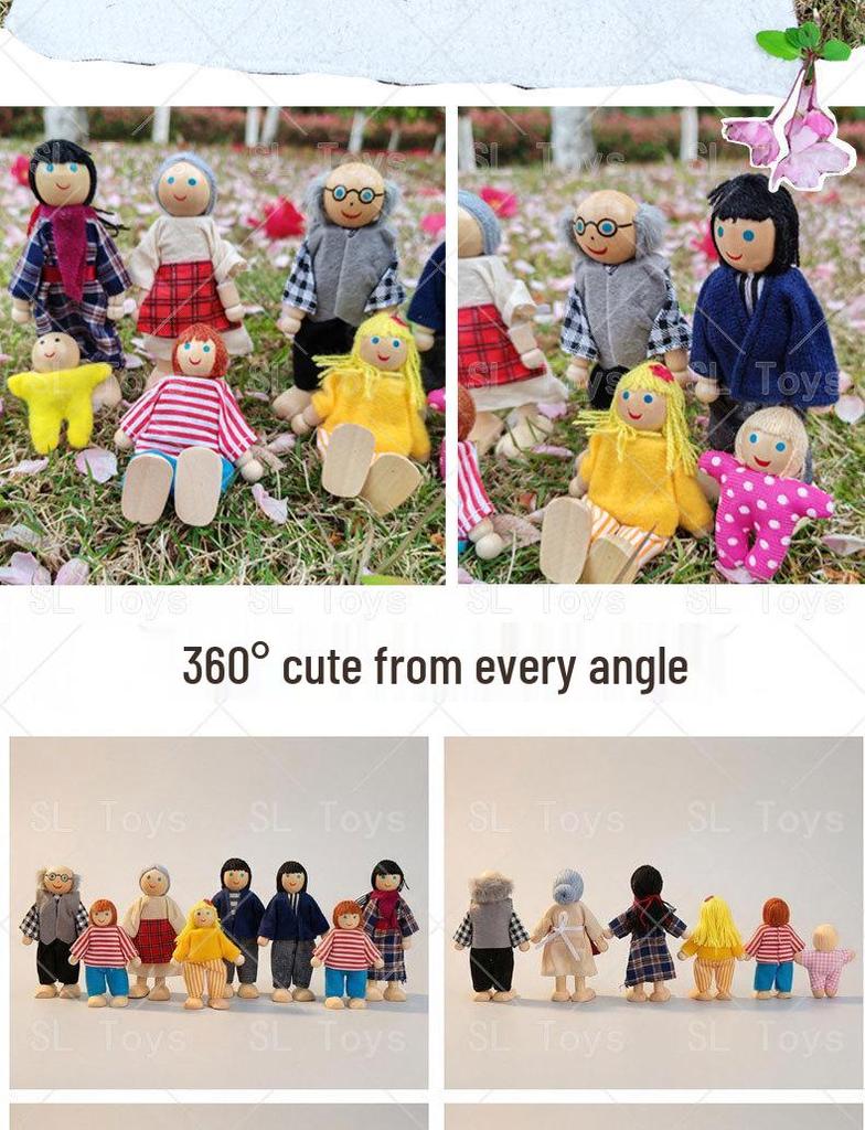 Plaid Handmade Fabric & Wood Grid Doll Figurines – Cute Mini Ornaments for Playhouse Decor