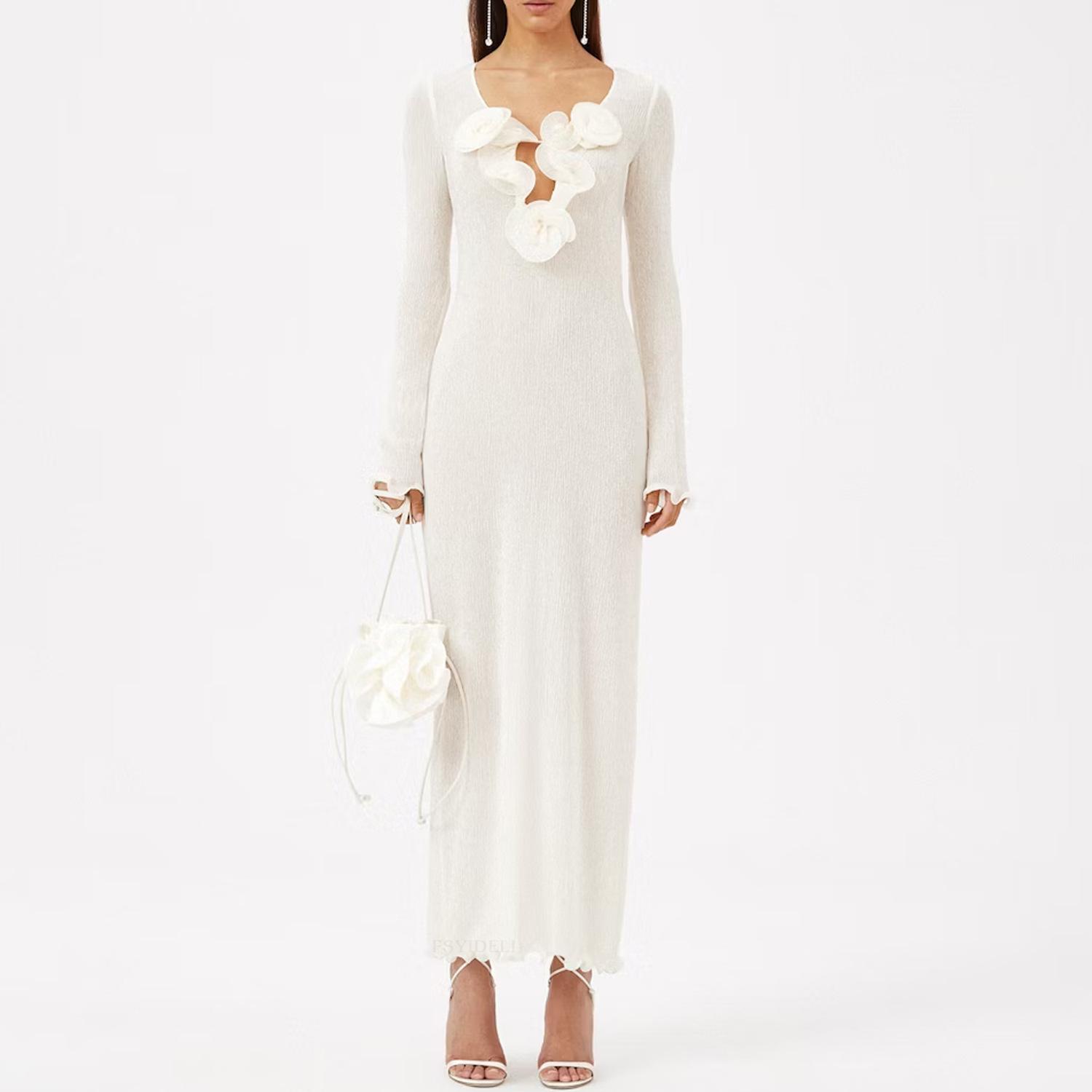 

Женское платье в стиле инди-вилка, платье с цветами, платья с длинным рукавом для женщины XL белый