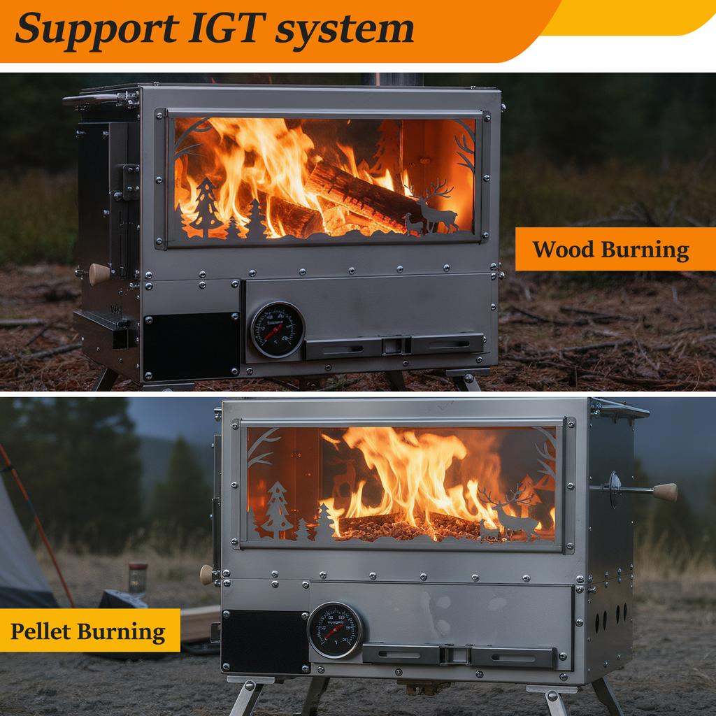 Hot Tent Stove with Oven & Camping Table with Chimney Pipe Small Camping Wood Stove Stainless Steel for Heating Cooking Hunting